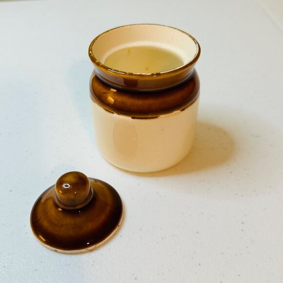 Small Brown and Off-white Ceramic Stoneware Jar With Lid - Picture 4 of 8